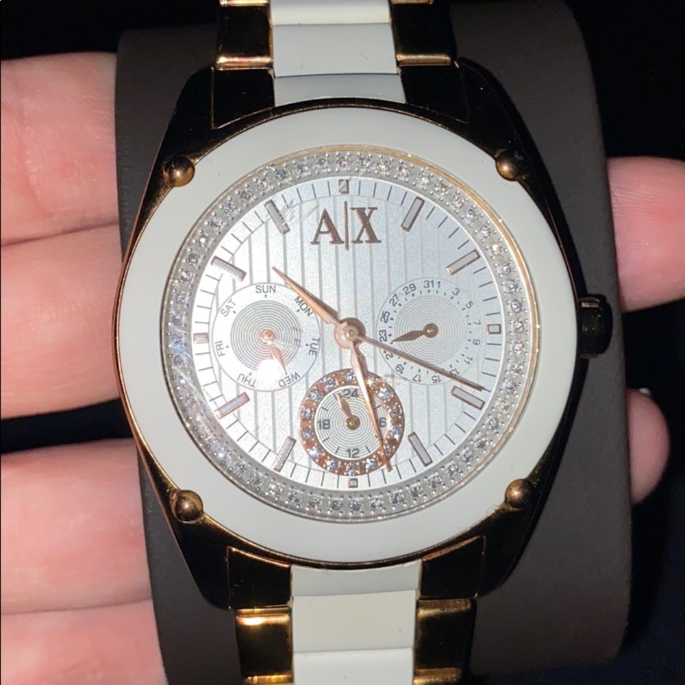 Armani Exchange Watch - White, Rose Gold, Bling!